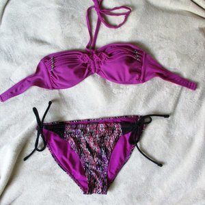 George Magenta Halter Bikini Set Small